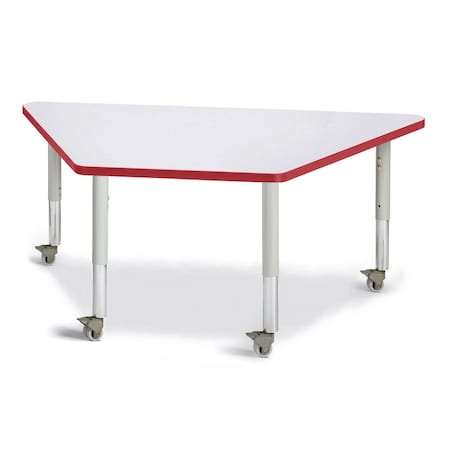 Jonti-Craft Berries Trapezoid Activity Tables, 30 in. x 60 in., Mobile, Freckled Gray/Red/Gray 6443JCM008